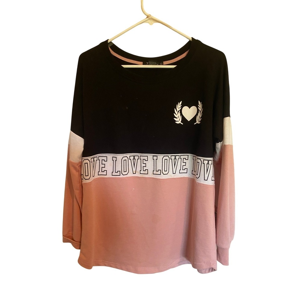 Miss Chievous Sweater Womens Large Love Graphic Colorblock AOP Spell Out